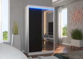 Dulap cu usi glisante si oglinda + iluminare LED, Rewena 120 + LED, 120 cmx200 cmx58 cm, ADRK Furniture (Culoare: Ciocolata)
