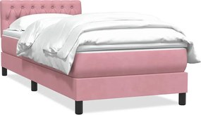 vidaXL Pat box spring cu saltea, roz, 80x220 cm, catifea