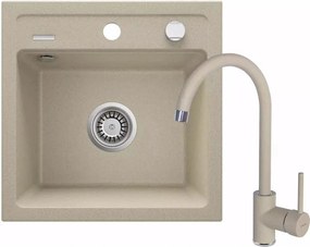 Set chiuveta bucatarie si baterie Deante Zorba finisaj bej 44x44cm