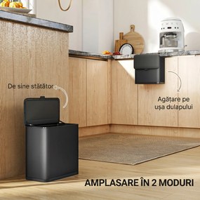 HOMCOM Pubelă 8 L cu Capac din Oțel Inoxidabil, Suspendată sau de Sine Stătătoare, 29,7x17,4x30 cm, Negru | Aosom Romania