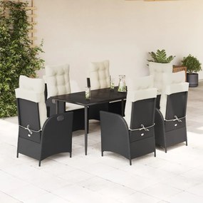 vidaXL Set mobilier de grădină cu perne, 7 piese, negru, poliratan