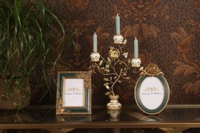Ramă foto decorativă din polirășină, verde, ramă ornamentată, format 13 x 18 cm, 26 x 17,5 x 2 cm, „Jade”