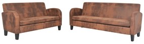 275226 vidaXL Set canapea, 2 buc., piele artificială de căprioară, maro