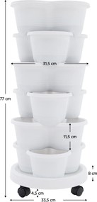 Ghiveci de flori cascadat, stivuibil, 6 buc, alb, PIXELT