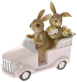 Figurina din rasina Rabbits in car 14 cm x 12 cm