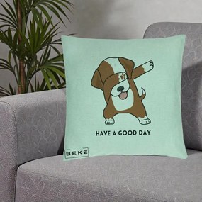 Perna Decorativa Caine Dab Have A Good Day, 40x40 cm, Verde Menta, Husa Detasabila, Perna Inclusa, BEKZ®