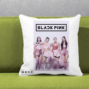Perna Personalizata K-pop BLACKPINK Poster Roz Tinute Coordonate, 40x40 cm, Alba Mata, Husa Detasabila, Perna Inclusa, BEKZ®