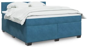 vidaXL Pat box spring cu saltea, albastru, 180x200 cm, catifea