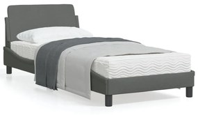 373086 vidaXL Cadru de pat cu tăblie, gri închis, 90x190 cm, textil