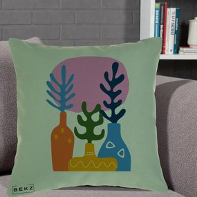 Perna Decorativa Vaze Botanice Abstract, 40x40 cm, Verde, Husa Detasabila, Perna Inclusa, BEKZ®