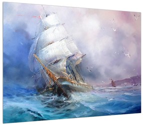 Tablou cu navă pe mare în furtună (70x50 cm), în 40 de alte dimensiuni noi