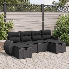 3325621 vidaXL Set mobilier de grădină cu perne, 6 piese, negru, poliratan