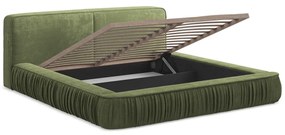 Pat dublu tapițat verde cu spațiu de depozitare cu grilă 180x200 cm Keoni - Makamii