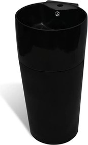 vidaXL Chiuvetă baie suport, orificiu robinet/preaplin,rotund,ceramică,negru