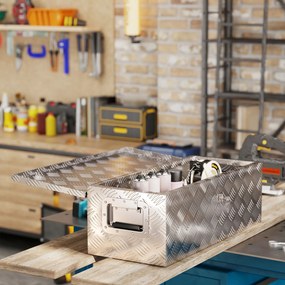 HOMCOM Cutie de depozitare din aluminiu cu mânere retractabile, închidere cu cheie, cufăr unelte multifuncțional, 76x33x25 cm, Gri | Aosom Romania