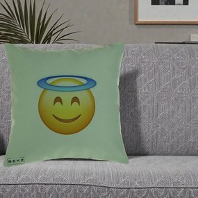 Perna Decorativa Emoji Inger cu Aureola, 40x40 cm, Verde, Husa Detasabila, Perna Inclusa, BEKZ®