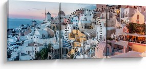 Tablou - Amurg în Santorini (cu ceas) (90x30 cm)