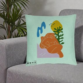 Perna Decorativa Femeie Portocalie Relaxata, 40x40 cm, Verde Menta, Husa Detasabila, Perna Inclusa, BEKZ®