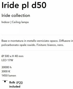 Plafoniera LED design slim circular Iride pl d50 alba