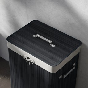 HOMCOM Coș de rufe, cutie rufe, colector de rufe cu capac, sac din pânză, bambus, pliabil, 72L, Negru 40 x 30 x 60 cm | Aosom Romania