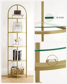 Raft de colt, Vasagle, sticla securizata, Auriu, 28 x 28 x 158 cm