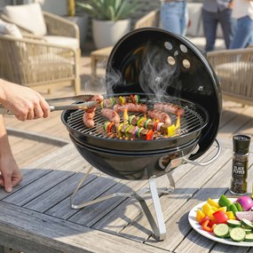 Outsunny Grătar pe cărbune Grătar rotund portabil cu mâner pentru capac fante de ventilație reglabile pentru barbecue 41x41x44 cm Negru | Aosom Romania