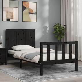 3192585 vidaXL Cadru de pat cu tăblie Small Single, negru, lemn masiv