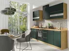 Set bucatarie GLAMOUR A, carcasa stejar artisan/fronturi verde mat, PA