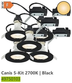 Set de 5 spoturi incastrabile directionabile cu bec GU10 2700K Canis negru
