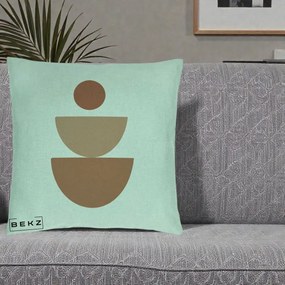 Perna Decorativa Geometric Boho Semicerc Stivuit, 40x40 cm, Verde Menta, Husa Detasabila, Perna Inclusa, BEKZ®