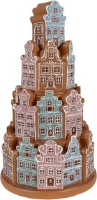 Căsuță turtă dulce decorativă cu LED, din polirasină, Ø18xH33 cm, „Gingerbread House”