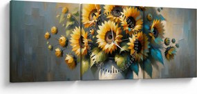 Tablou – Vază cu floarea-soarelui (cu ceas) (90x30 cm)