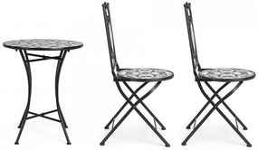 Set masa si scaune pliabile pentru gradina 3 piese multicolor din metal si ceramica, Positano Bizzotto
