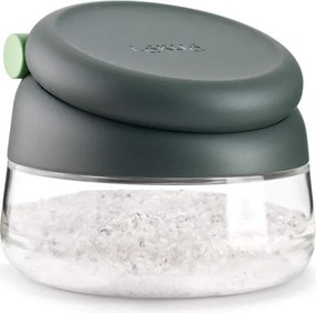 Recipient pentru sare/zahar/condimente Lekue 1009488, Ø12,4x10,1 cm, Sticla borosilicata, Lingura de masurare, +4°C / +80°C, Negru