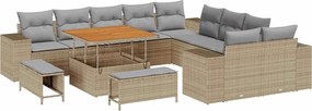 vidaXL Set de canapele pentru grădină cu pernă 13 pcs Bej poliratan
