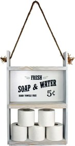 Raft din lemn cu sfoara Farmhouse Homs, 60 x 40 x 13 cm, alb antic