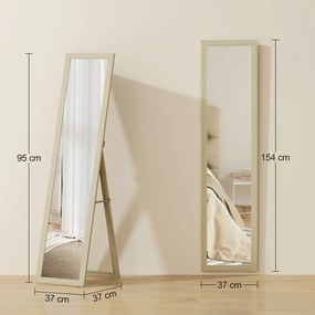 HOMCOM Oglindă pe suport și montată pe perete dreptunghiulară dim. 37L x 43l x 156H cm lemn natural | Aosom Romania
