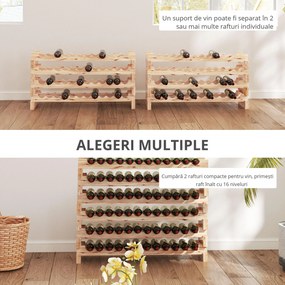 HOMCOM Raft din Lemn de Molid, Dulap pentru 96 Sticle cu 8 Rafturi, Greutate Maximă 100 kg, 114x28x113,5 cm, Lemn Natural | Aosom Romania