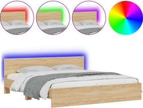 vidaXL Cadru de pat cu tăblie și LED, stejar sonoma, 200x200 cm