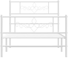 Cadru de pat metalic cu tablie de cap/picioare, alb, 75x190 cm
