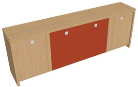 Dulap mic Verno 248 x 46 x 90 cm, uși combinate, stejar deschis / portocaliu