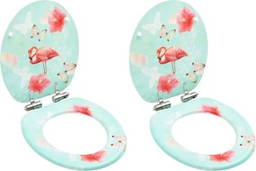 vidaXL Scaune WC cu capac silențios, 2 buc., MDF, model flamingo