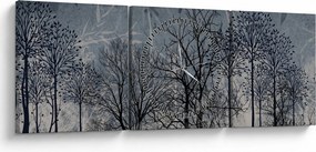 Tablou - Siluetă copac și frunze (cu ceas) (90x30 cm)