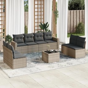 vidaXL Set canapele de grădină, 9 piese, cu perne, bej, poliratan