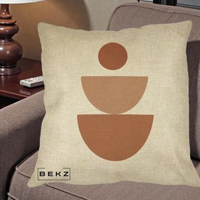 Perna Decorativa Geometric Boho Semicerc Stivuit, 40x40 cm, Crem, Husa Detasabila, Perna Inclusa, BEKZ®