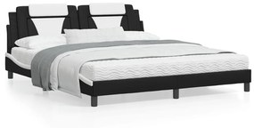 3208115 vidaXL Cadru de pat cu tăblie negru și alb 180x200cm piele artificială