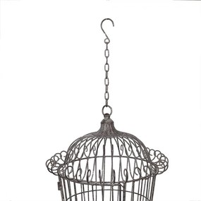 Colivie decorativă suspendată, din metal, finisaj maro antichizat, Ø 36x47 cm