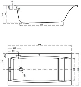 Cada baie incastrata Cersanit Virgo, 150 x 75 cm, dreptunghiulara, alb lucios 1500x750 mm