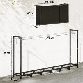 Outsunny Suport de Lemne pentru Exterior din Oțel, cu Acoperire Impermeabilă Oxford 600D, Structură Reglabilă și Lanțuri Metalice, Suport de Lemne Ridicat, 0.8m³, 235x31x116 cm, Negru | Aosom Romania