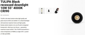 Spot LED incastrabil TULIPA Black recessed downlight 10W 55° 4000K CRI90